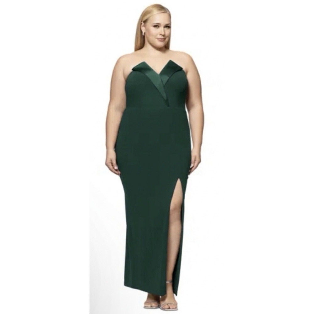 Betsy &‎ Adam Strapless Tuxedo Gown Size 16W Pine Green Formal Cocktail